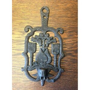 Cast Iron Trivet Vintage Star Heart Bird Cross Black Hot Mat‎ Plate Handled